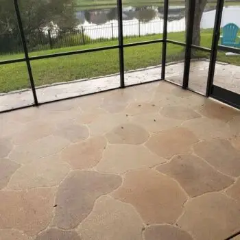 Stamped concrete patio installation outside