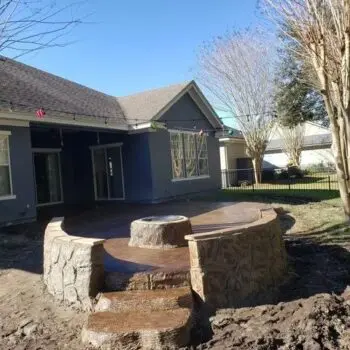 Concrete patio installation backyard scene