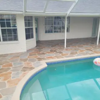 Patio stonework around swimming pool