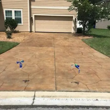 Stamped concrete driveway installation complete