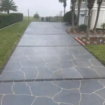 Textured concrete driveway with palm trees