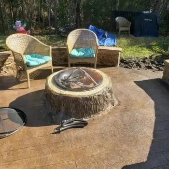 Outdoor concrete patio with firepit