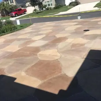 Multi-colored concrete driveway installation