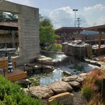 Outdoor concrete pool landscape design